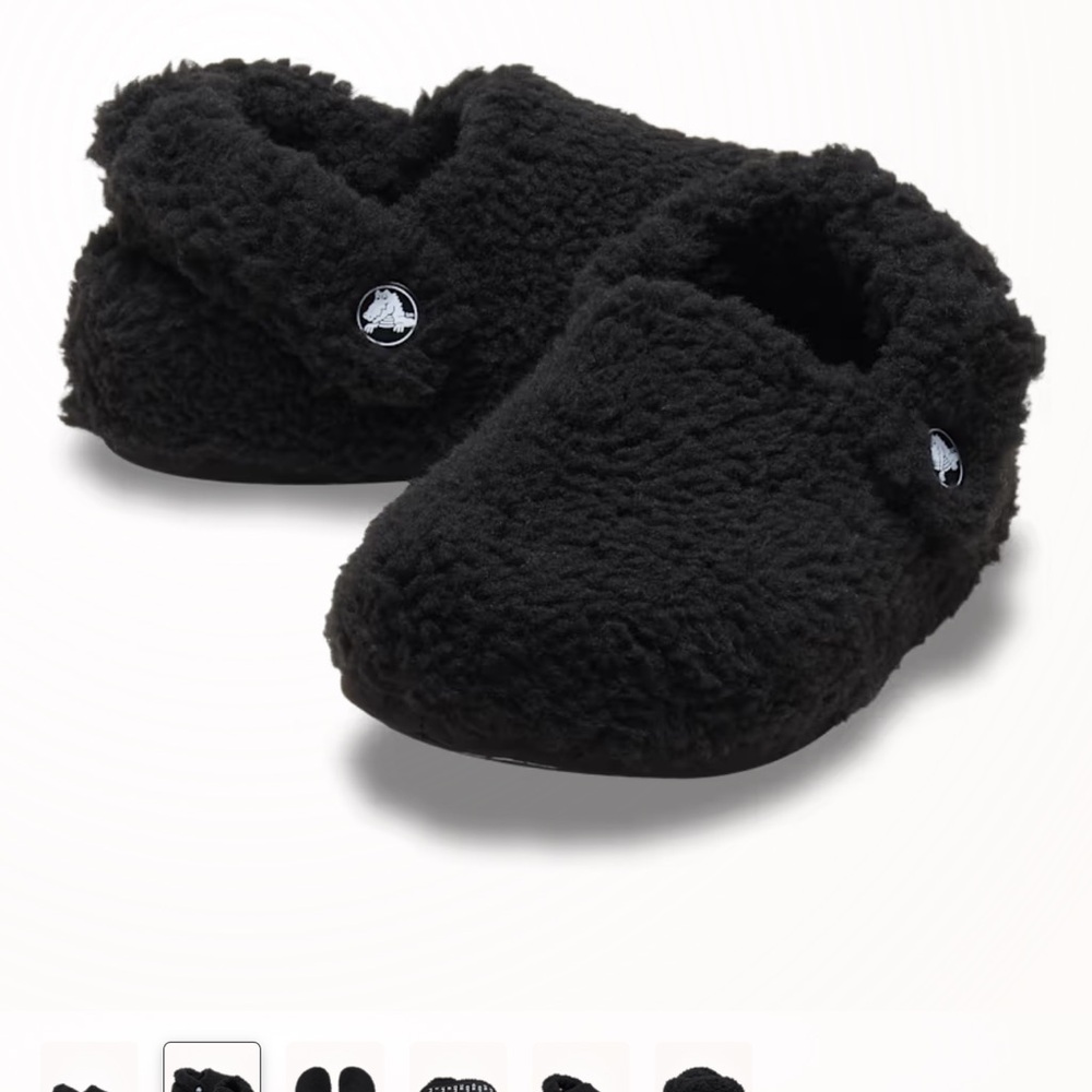 CROCS Kids Black Fuzzy Slippers